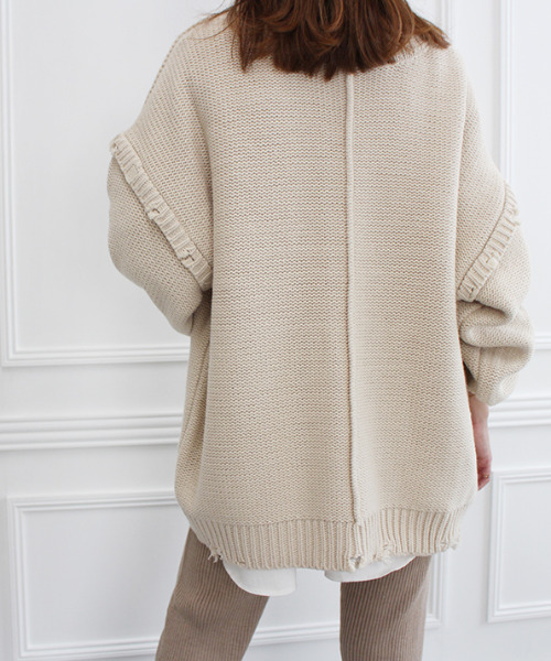 MODE ROBE（モードローブ）の「2WAYクラッシュデザインオーバーニット（ニット/セーター・レディース・ブラウン/アイボリー・FREE）」の10枚目の写真