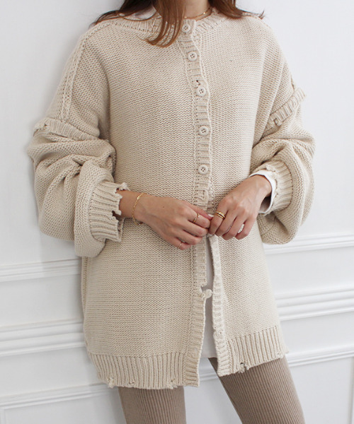 MODE ROBE（モードローブ）の「2WAYクラッシュデザインオーバーニット（ニット/セーター・レディース・ブラウン/アイボリー・FREE）」の11枚目の写真