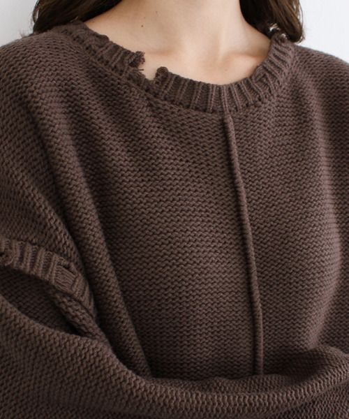 MODE ROBE（モードローブ）の「2WAYクラッシュデザインオーバーニット（ニット/セーター・レディース・ブラウン/アイボリー・FREE）」の15枚目の写真