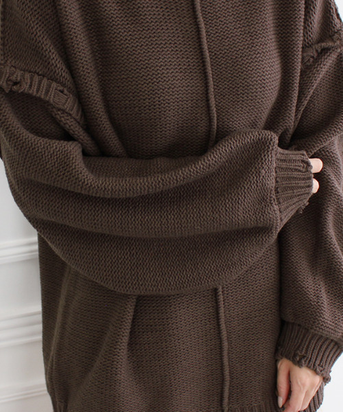 MODE ROBE（モードローブ）の「2WAYクラッシュデザインオーバーニット（ニット/セーター・レディース・ブラウン/アイボリー・FREE）」の19枚目の写真