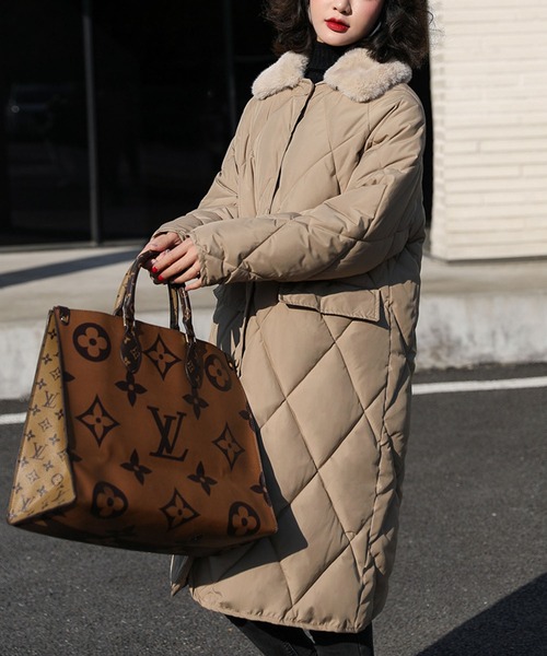 セール】エコファー襟付きキルティングコート（ダウンジャケット