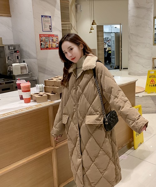 エコファー襟付きキルティングコート（ダウンジャケット/コート