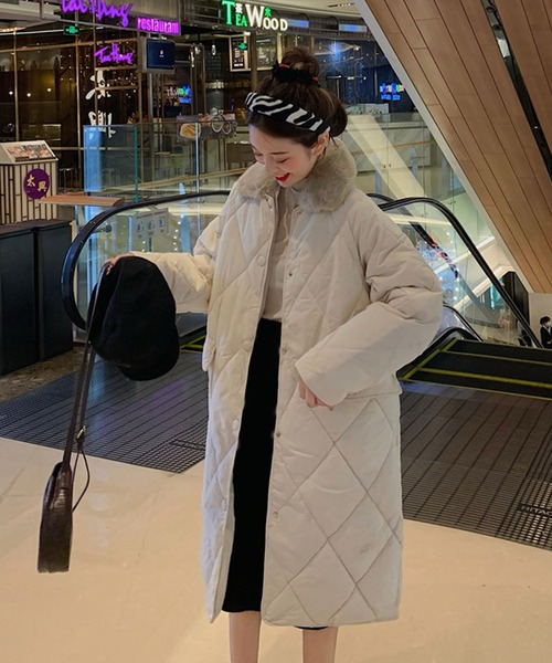 エコファー襟付きキルティングコート（ダウンジャケット/コート