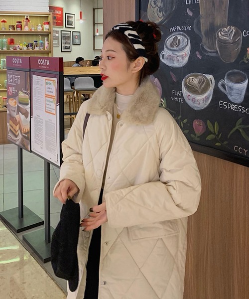 セール】エコファー襟付きキルティングコート（ダウンジャケット