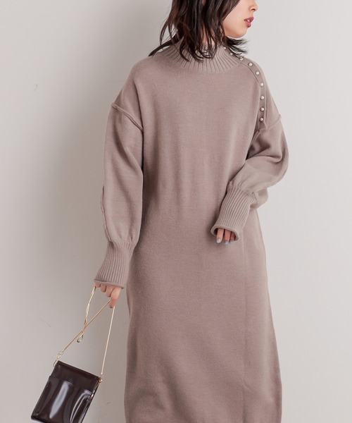 natural couture(ナチュラルクチュール)の「【WEB限定】サイドパールネックニットワンピース(ワンピース・レディース・ブラック/カーキ/サックスブルー/アイボリー/モカ・FREE)」の18枚目の写真