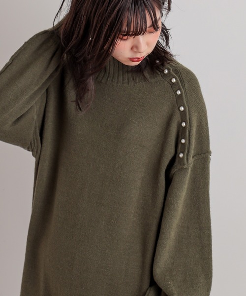 natural couture(ナチュラルクチュール)の「【WEB限定】サイドパールネックニットワンピース(ワンピース・レディース・ブラック/カーキ/サックスブルー/アイボリー/モカ・FREE)」の12枚目の写真