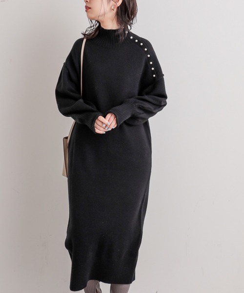 natural couture(ナチュラルクチュール)の「【WEB限定】サイドパールネックニットワンピース(ワンピース・レディース・ブラック/カーキ/サックスブルー/アイボリー/モカ・FREE)」の11枚目の写真