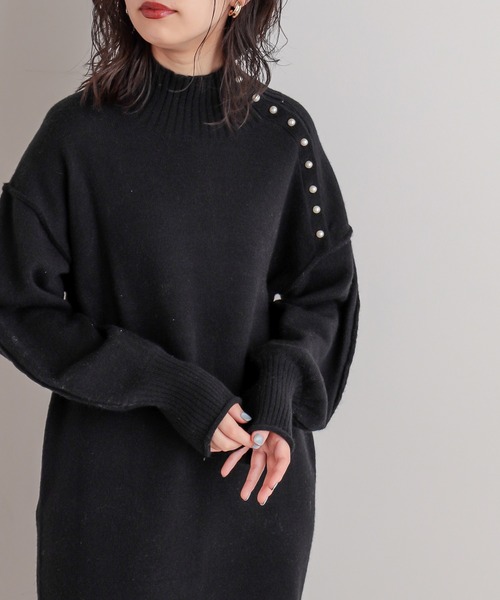 natural couture(ナチュラルクチュール)の「【WEB限定】サイドパールネックニットワンピース(ワンピース・レディース・ブラック/カーキ/サックスブルー/アイボリー/モカ・FREE)」の14枚目の写真