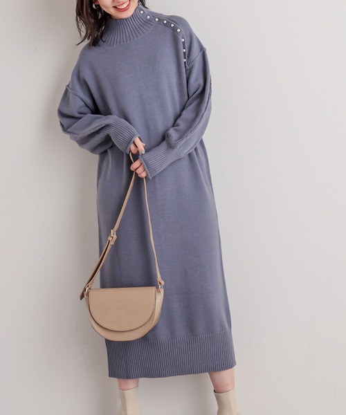 natural couture(ナチュラルクチュール)の「【WEB限定】サイドパールネックニットワンピース(ワンピース・レディース・ブラック/カーキ/サックスブルー/アイボリー/モカ・FREE)」の16枚目の写真