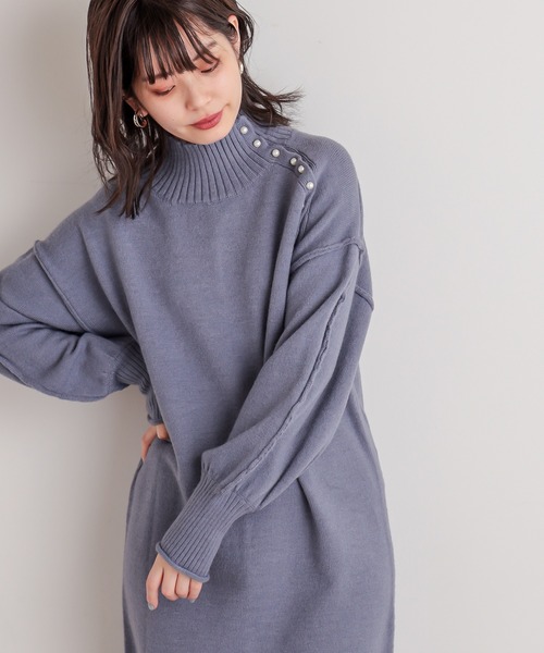 natural couture(ナチュラルクチュール)の「【WEB限定】サイドパールネックニットワンピース(ワンピース・レディース・ブラック/カーキ/サックスブルー/アイボリー/モカ・FREE)」の20枚目の写真