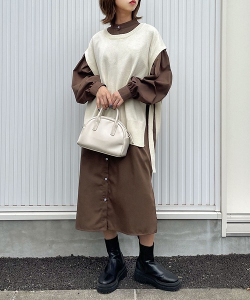 Chillfar（チルファー）の「ボリュームスリーブシャツワンピース（シャツワンピース・レディース・ホワイト/チャコール/ベージュ/ブラウン/ブラック・MEDIUM/LARGE）」の6枚目の写真