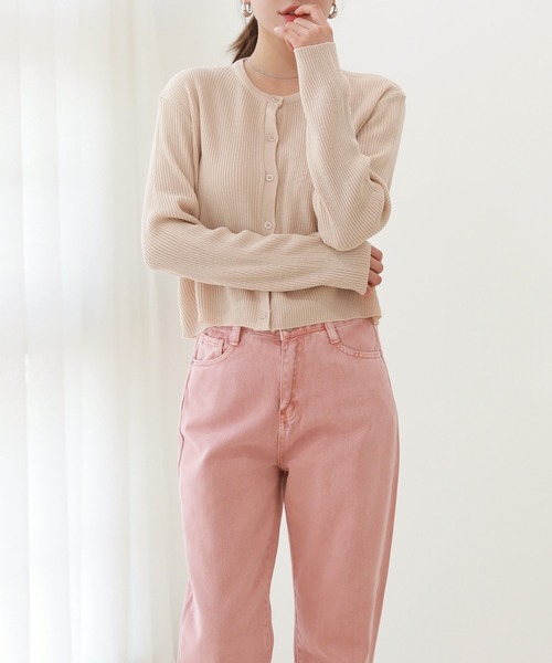 by muni:r（バイ ムニール）の「スタンダードフィットラウンドネックリブカーディガン（カーディガン/ボレロ・レディース・ブラック/ベージュ/ブルー・FREE）」の15枚目の写真