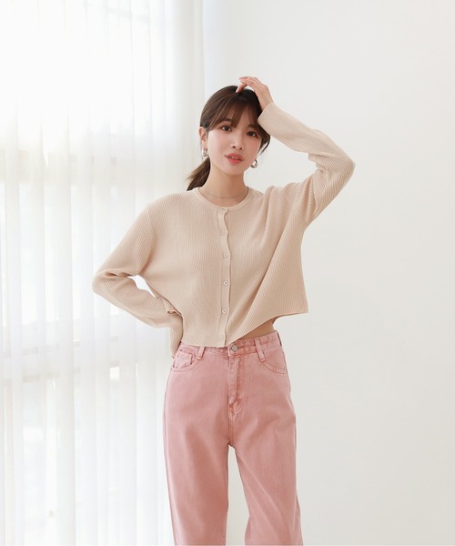 by muni:r（バイ ムニール）の「スタンダードフィットラウンドネックリブカーディガン（カーディガン/ボレロ・レディース・ブラック/ベージュ/ブルー・FREE）」の20枚目の写真