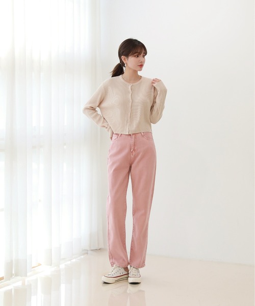 by muni:r（バイ ムニール）の「スタンダードフィットラウンドネックリブカーディガン（カーディガン/ボレロ・レディース・ブラック/ベージュ/ブルー・FREE）」の12枚目の写真