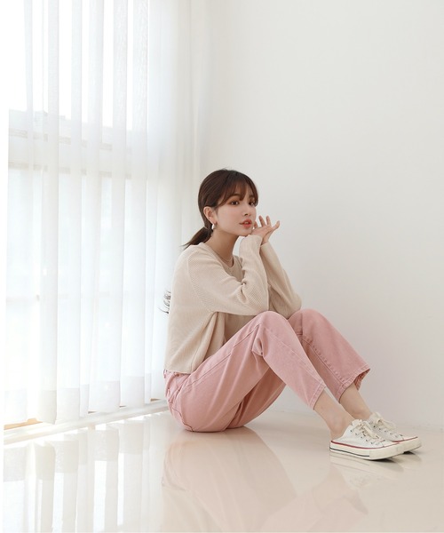 by muni:r（バイ ムニール）の「スタンダードフィットラウンドネックリブカーディガン（カーディガン/ボレロ・レディース・ブラック/ベージュ/ブルー・FREE）」の18枚目の写真