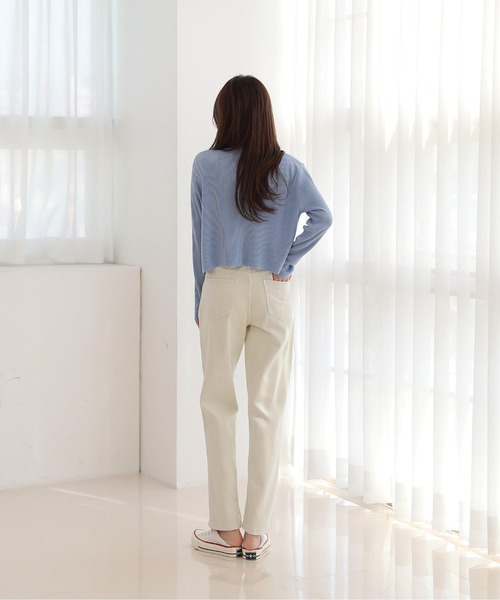 by muni:r（バイ ムニール）の「スタンダードフィットラウンドネックリブカーディガン（カーディガン/ボレロ・レディース・ブラック/ベージュ/ブルー・FREE）」の17枚目の写真