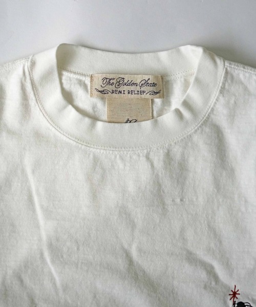 REMI RELIEF（レミレリーフ）の「REMI RELIEF(レミレリーフ) 別注オーバーサイズドローコード刺繍TEE 16/-天竺（Tシャツ/カットソー・メンズ・ホワイト/グリーン・SMALL/MEDIUM/LARGE）」の3枚目の写真