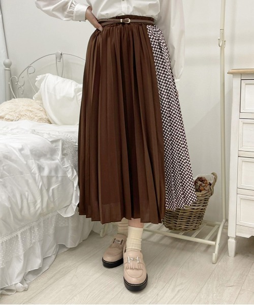 セール】柄切り替えプリーツスカート【ZOZOTOWN限定アイテム