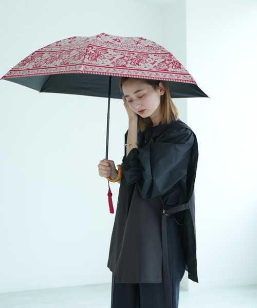 紗夜様用 折りたたみ日傘 完全遮光100％ 晴雨兼用 インド更紗柄（内