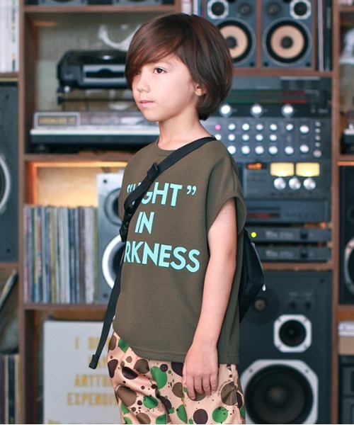 GROOVY COLORS(グルービーカラーズ)の「DRY-Xワッフル LID ノースリーブTシャツ(Tシャツ/カットソー・キッズ・ブラック/カーキ・100/110/120/90)」の1枚目の写真