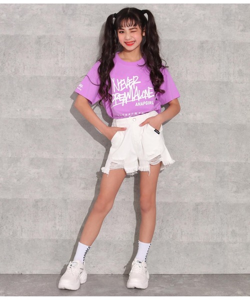 ANAP GｉRL（アナップガール）の「裾クラッシュモノトーンツイルショートパンツ（その他パンツ・キッズ・ホワイト/ブラック・S/M/XS）」の8枚目の写真