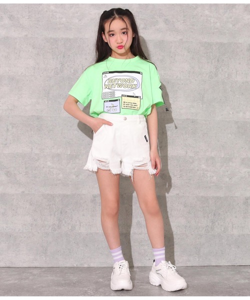 ANAP GｉRL（アナップガール）の「裾クラッシュモノトーンツイルショートパンツ（その他パンツ・キッズ・ホワイト/ブラック・S/M/XS）」の15枚目の写真