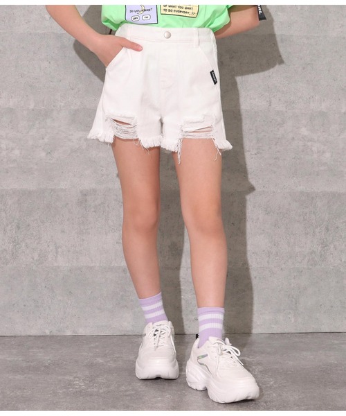 ANAP GｉRL（アナップガール）の「裾クラッシュモノトーンツイルショートパンツ（その他パンツ・キッズ・ホワイト/ブラック・S/M/XS）」の3枚目の写真