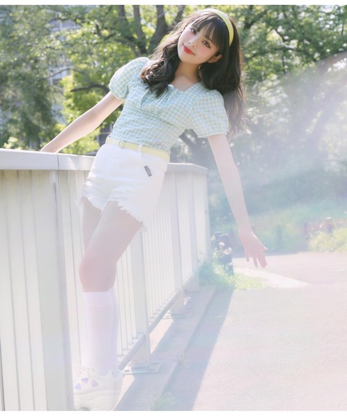 ANAP GｉRL（アナップガール）の「裾クラッシュモノトーンツイルショートパンツ（その他パンツ・キッズ・ホワイト/ブラック・S/M/XS）」の22枚目の写真