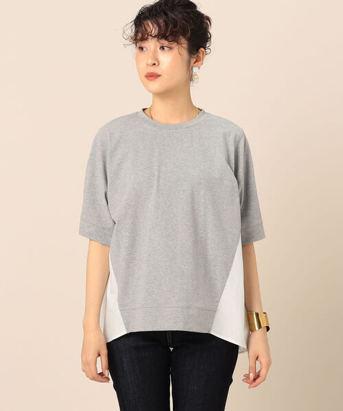 NOLLEY’S（ノーリーズ）の「【WEB限定】布帛切り替えTシャツ（Tシャツ/カットソー・レディース・ライトグレー/ブラック/オフホワイト・FREE）」の4枚目の写真