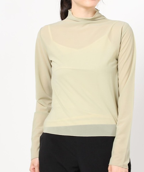 Per sist ence(パーシエンス)の「Per sist ence/パーシエンス シアーハイネックプルオーバー/ キャミ付き(Tシャツ/カットソー・レディース・ブラック/オフホワイト/グレイッシュベージュ/グレー/ミント/パープル・FREE)」の3枚目の写真