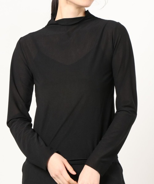 Per sist ence(パーシエンス)の「Per sist ence/パーシエンス シアーハイネックプルオーバー/ キャミ付き(Tシャツ/カットソー・レディース・ブラック/オフホワイト/グレイッシュベージュ/グレー/ミント/パープル・FREE)」の2枚目の写真