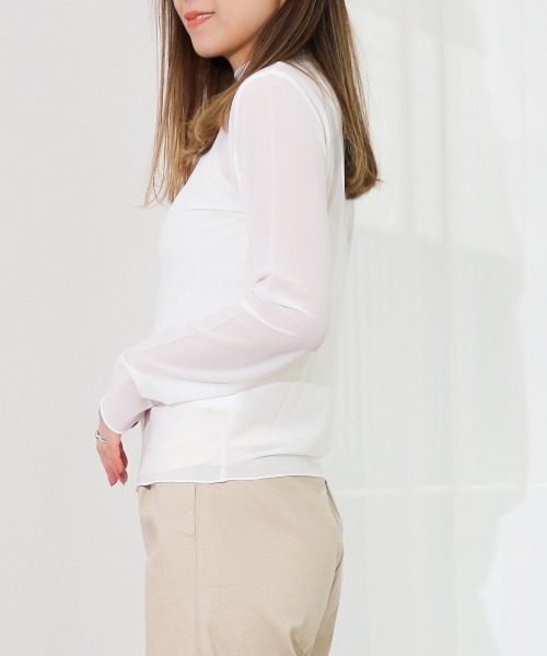 Per sist ence(パーシエンス)の「Per sist ence/パーシエンス シアーハイネックプルオーバー/ キャミ付き(Tシャツ/カットソー・レディース・ブラック/オフホワイト/グレイッシュベージュ/グレー/ミント/パープル・FREE)」の8枚目の写真