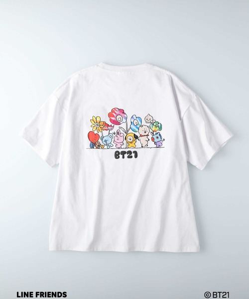 【BT21】BT21 キュートなバンド半袖Tシャツ（マゼンタピンク） MINAMOTO Softcream 半袖コットンColor Tシャツ（マゼンタピンク