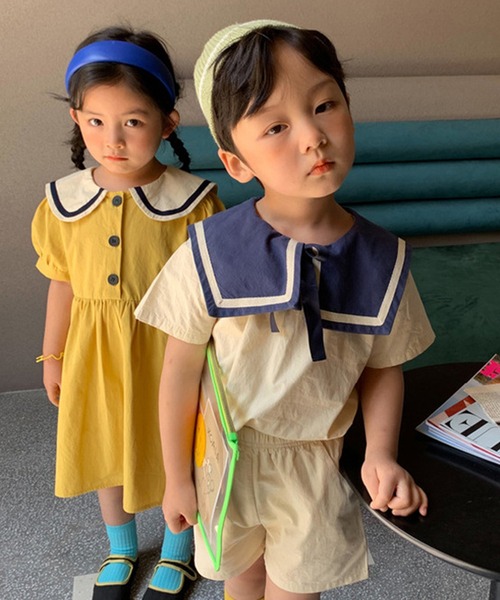aimoha(アイモハ)の「【aimoha-KIDS-】夏 激かわいい 兄弟姉妹おそろい セーラーカラーセットアップ (SS)(セットアップ・キッズ・イエロー系その他/ベージュ系その他/イエロー/ベージュ・130/100/90/110/80/140/120)」の6枚目の写真