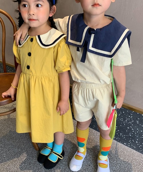 aimoha(アイモハ)の「【aimoha-KIDS-】夏 激かわいい 兄弟姉妹おそろい セーラーカラーセットアップ (SS)(セットアップ・キッズ・イエロー系その他/ベージュ系その他/イエロー/ベージュ・130/100/90/110/80/140/120)」の8枚目の写真