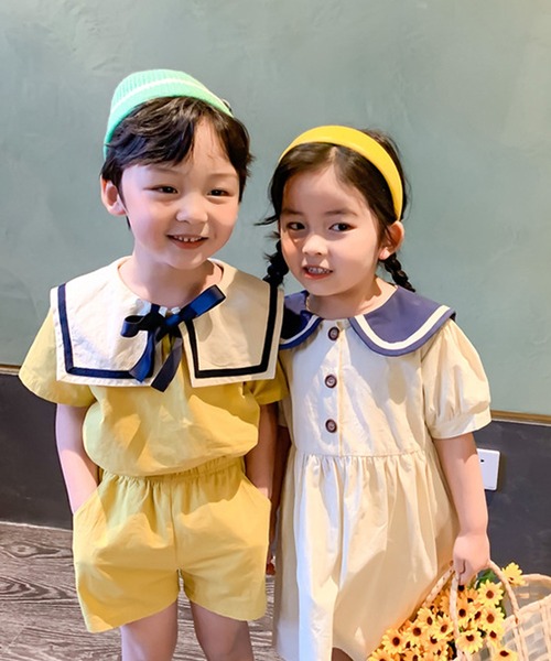 aimoha(アイモハ)の「【aimoha-KIDS-】夏 激かわいい 兄弟姉妹おそろい セーラーカラーセットアップ (SS)(セットアップ・キッズ・イエロー系その他/ベージュ系その他/イエロー/ベージュ・130/100/90/110/80/140/120)」の10枚目の写真
