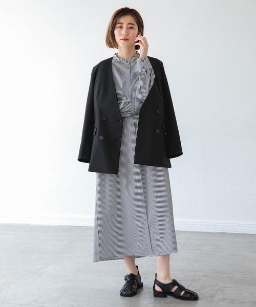 A part by(アパートバイ)の「【ソロテックス】使用/スタンドカラーシャツワンピース 958056(シャツワンピース・レディース・グレー系その他/グリーン系その他4/パープル系その他2・FREE)」の4枚目の写真