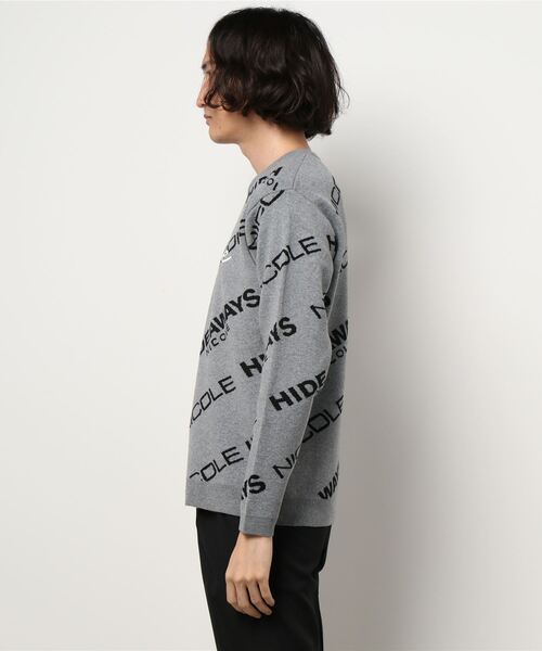 HIDEAWAYS NICOLE（ハイダウェイニコル）の「ロゴジャカードニットプルオーバー（ニット/セーター・メンズ・ホワイト×ブラック/ブラック×ホワイト/杢グレー・MEDIUM/X-LARGE/LARGE）」の4枚目の写真