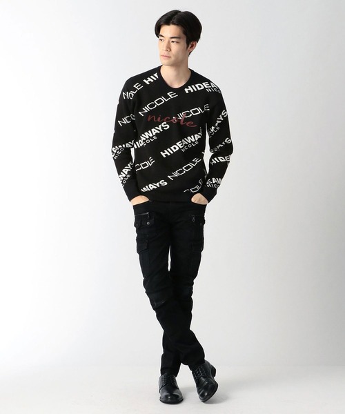HIDEAWAYS NICOLE（ハイダウェイニコル）の「ロゴジャカードニットプルオーバー（ニット/セーター・メンズ・ホワイト×ブラック/ブラック×ホワイト/杢グレー・MEDIUM/X-LARGE/LARGE）」の12枚目の写真