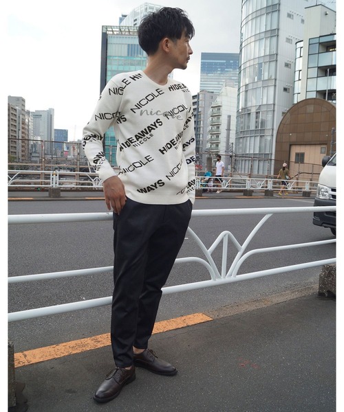 HIDEAWAYS NICOLE（ハイダウェイニコル）の「ロゴジャカードニットプルオーバー（ニット/セーター・メンズ・ホワイト×ブラック/ブラック×ホワイト/杢グレー・MEDIUM/X-LARGE/LARGE）」の6枚目の写真