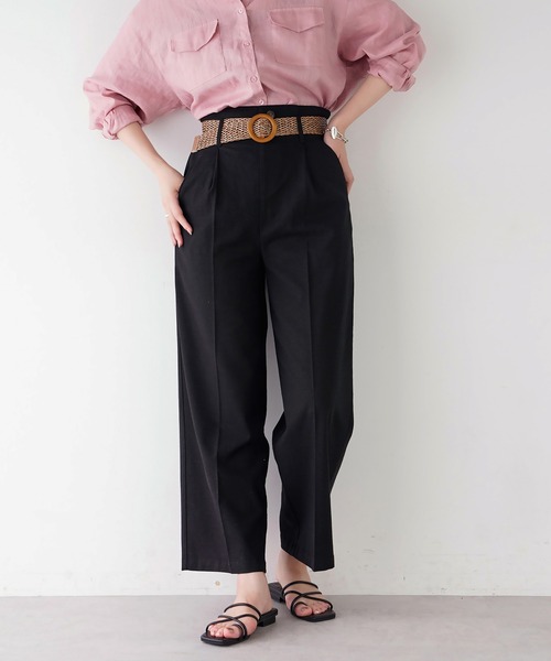 natural couture(ナチュラルクチュール)の「ストレッチリネンおしゃれベルト付きパンツ(その他パンツ・レディース・ブラック/グリーン/ライトベージュ・FREE)」の1枚目の写真