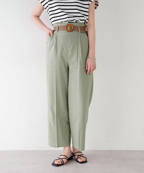 natural couture(ナチュラルクチュール)の「ストレッチリネンおしゃれベルト付きパンツ(その他パンツ・レディース・ブラック/グリーン/ライトベージュ・FREE)」の16枚目の写真