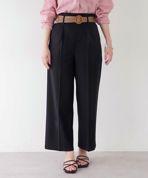 natural couture(ナチュラルクチュール)の「ストレッチリネンおしゃれベルト付きパンツ(その他パンツ・レディース・ブラック/グリーン/ライトベージュ・FREE)」の10枚目の写真