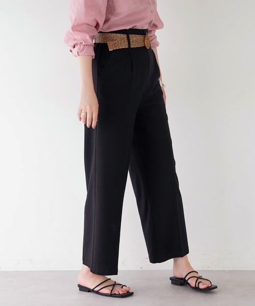 natural couture(ナチュラルクチュール)の「ストレッチリネンおしゃれベルト付きパンツ(その他パンツ・レディース・ブラック/グリーン/ライトベージュ・FREE)」の6枚目の写真