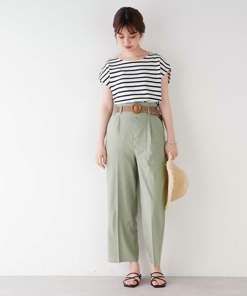 natural couture(ナチュラルクチュール)の「ストレッチリネンおしゃれベルト付きパンツ(その他パンツ・レディース・ブラック/グリーン/ライトベージュ・FREE)」の7枚目の写真