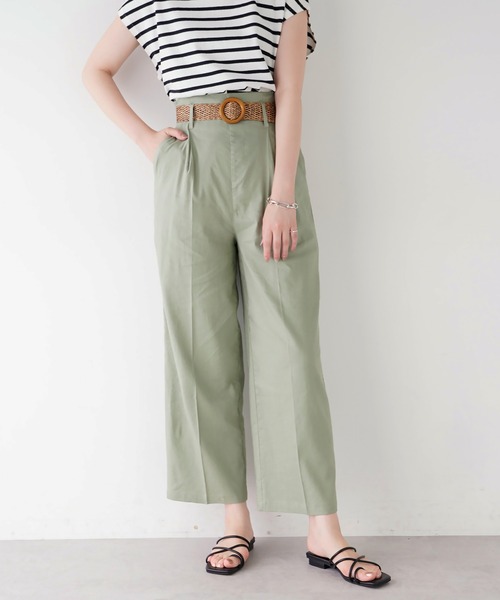 natural couture(ナチュラルクチュール)の「ストレッチリネンおしゃれベルト付きパンツ(その他パンツ・レディース・ブラック/グリーン/ライトベージュ・FREE)」の4枚目の写真