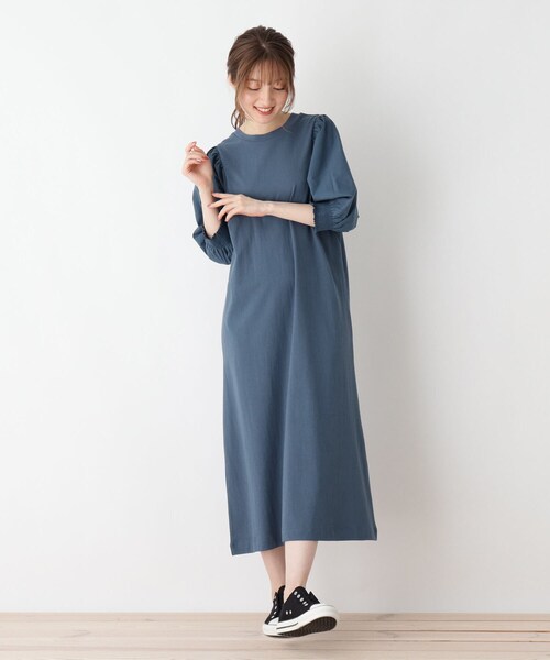 DRESKIP（ドレスキップ）の「◆異素材ドッキングボリューム袖ワンピース（ワンピース・レディース・ナチュラル/サックスブルー/ブラック・03/04/02）」の3枚目の写真