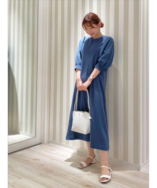 DRESKIP（ドレスキップ）の「◆異素材ドッキングボリューム袖ワンピース（ワンピース・レディース・ナチュラル/サックスブルー/ブラック・03/04/02）」の6枚目の写真