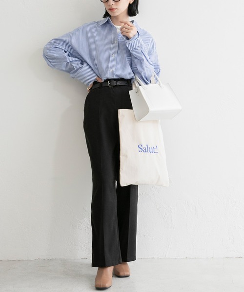 BONLECILL（ボンルシール）の「センタープレス ハイウエストスウェードライク フレアスラックス（スラックス・レディース・ライトベージュ/テラコッタ/グリーン/ブラウン/ブラック・FREE）」の7枚目の写真