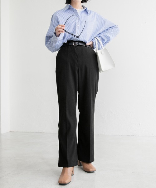 BONLECILL（ボンルシール）の「センタープレス ハイウエストスウェードライク フレアスラックス（スラックス・レディース・ライトベージュ/テラコッタ/グリーン/ブラウン/ブラック・FREE）」の11枚目の写真